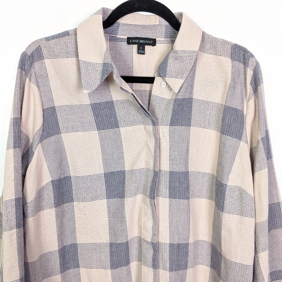 Lane Bryant Plaid Button Down Bell Sleeve Top - Picture 2 of 8